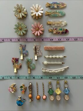 Assorted Floral, Animal, and Pearl Hair Clips Set - Pastel Multicolor